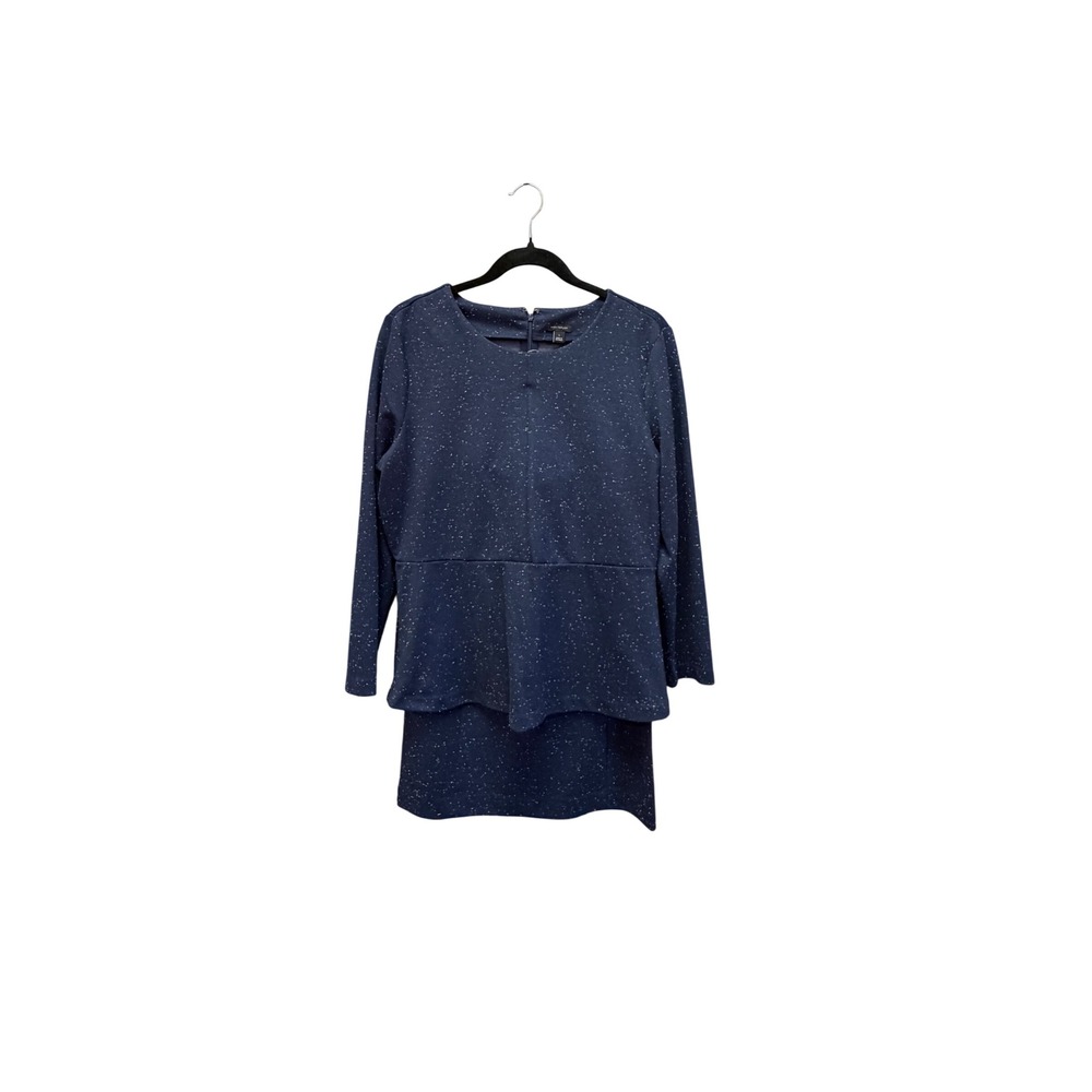 Ann Taylor Navy Blue Flecked Peplum Top and Pencil Skirt Set Womens Large